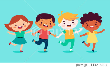 Happy multicultural children playing together vector illustration 114213095