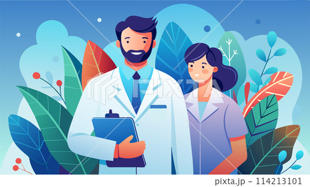 Confident healthcare professionals with clipboard outdoors 114213101