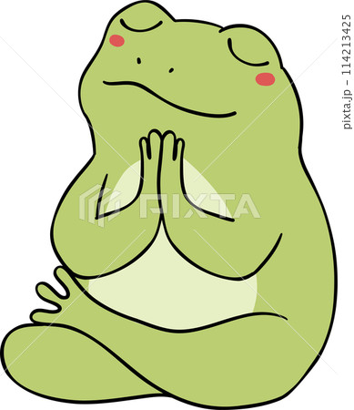 Retro groovy frog meditation yoga cartoon doodle Retro groovy frog meditation yoga cartoon doodle 114213425