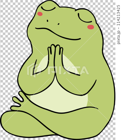 Retro groovy frog meditation yoga cartoon doodle Retro groovy frog meditation yoga cartoon doodle 114213425