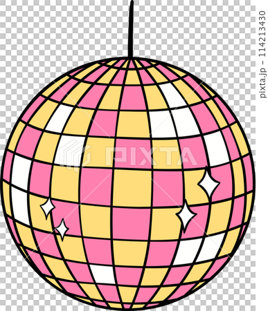 Retro groovy pink disco ball cartoon doodle 114213430