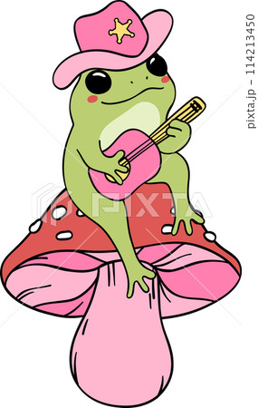 groovy frog with guitar cartoon doodle 114213450