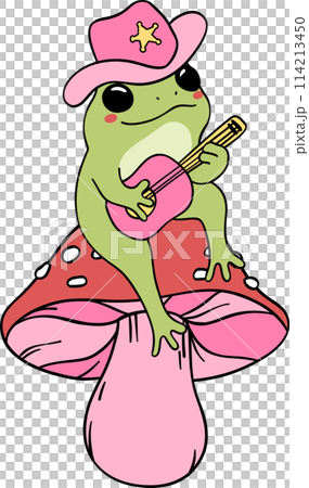 groovy frog with guitar cartoon doodle 114213450