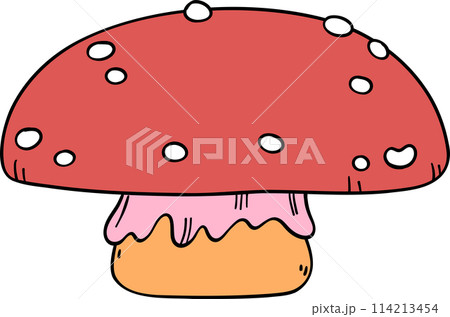 Retro groovy mushroom cartoon doodle 114213454