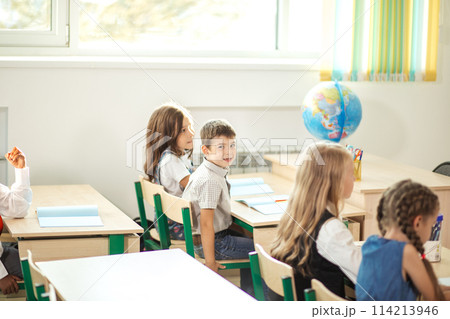 school children participating actively in class. Education, learning, high school school children participating actively in class. Education, learning, high school 114213946