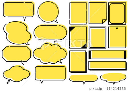 黄色と黒のシンプルで目立つ吹き出しとフレームのセット 黄色と黒のシンプルで目立つ吹き出しとフレームのセット 114214386