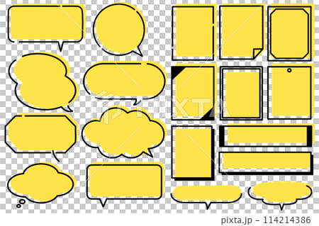 黄色と黒のシンプルで目立つ吹き出しとフレームのセット 黄色と黒のシンプルで目立つ吹き出しとフレームのセット 114214386