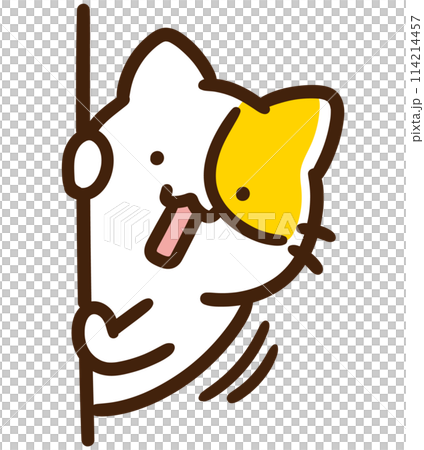 一隻可愛的貓咪角色從牆上探出的變形插圖 114214457