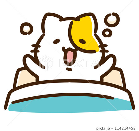 朝早く起きるかわいいねこのキャラクターのデフォルメイラスト 114214458
