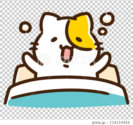 朝早く起きるかわいいねこのキャラクターのデフォルメイラスト 114214458