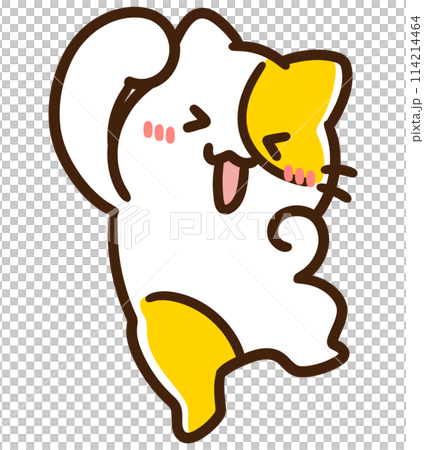 一個可愛的貓角色做歡快的拳頭泵的滑稽插圖。 一個可愛的貓角色做歡快的拳頭泵的滑稽插圖。 114214464