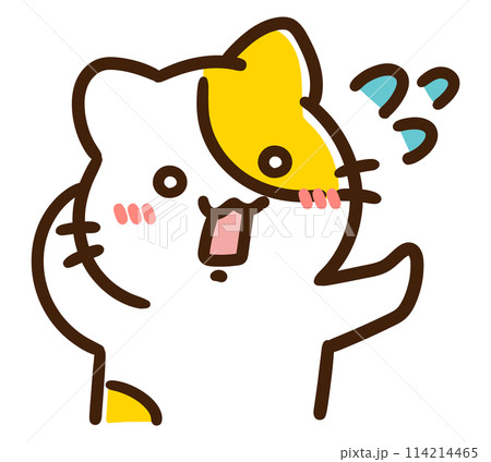 汗をかきながら照れるかわいいねこのキャラクターのコミカルイラスト 汗をかきながら照れるかわいいねこのキャラクターのコミカルイラスト 114214465