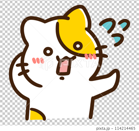 汗をかきながら照れるかわいいねこのキャラクターのコミカルイラスト 汗をかきながら照れるかわいいねこのキャラクターのコミカルイラスト 114214465