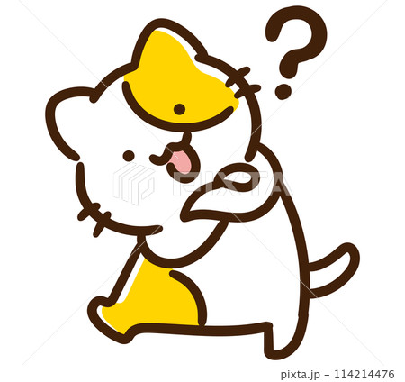 ？マークを浮かべるねこのキャラクターのデフォルメイラスト 114214476