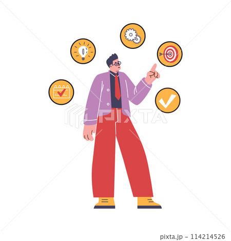 Businessman project manager checking completed tasks, goal achievement, new ideas, progress, change management vector 114214526