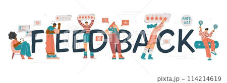 Characters in rating and review interaction, vector set. Characters in rating and review interaction, vector set. 114214619