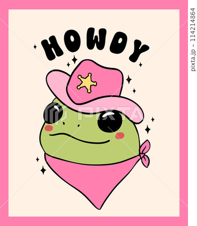 Groovy Cowboy Frog with hat howdyTrendy self love Retro Minimal drawing wall art printable Aesthetic 114214864