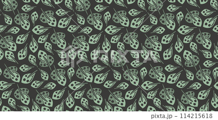 Vector seamless pattern with tropical leaf. Green and black eco background 114215618