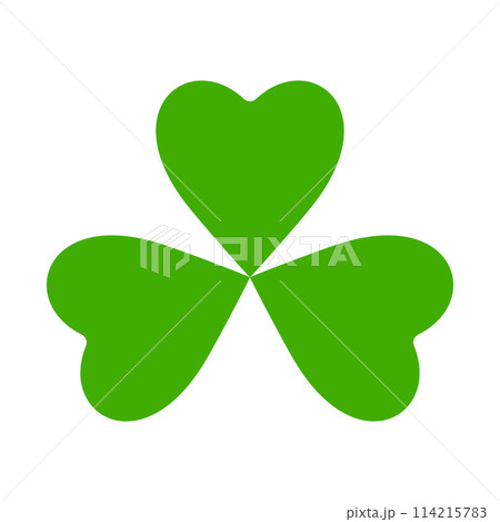 Flat shamrock icon. Clover three leaves logo. Green floral sticker. 114215783