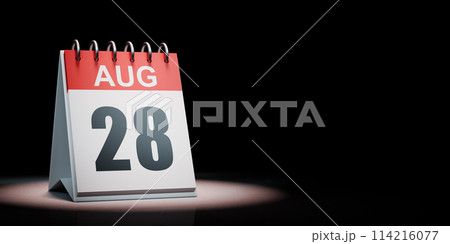 August 28 Calendar Spotlighted on Black Background 114216077
