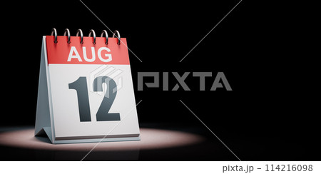 August 12 Calendar Spotlighted on Black Background August 12 Calendar Spotlighted on Black Background 114216098
