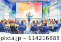 【商用利用可】観衆の前でプレゼンテーションをしているビジネスウーマンの水彩画 114216885