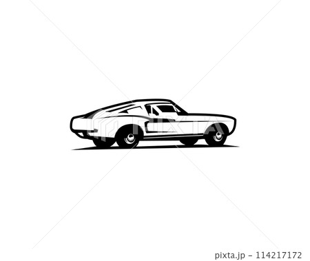 Old 1968 Mustang 390 dodge super car. front view with style, legend car vector design. isolated white background view from side. best for logos, badges, emblems 114217172