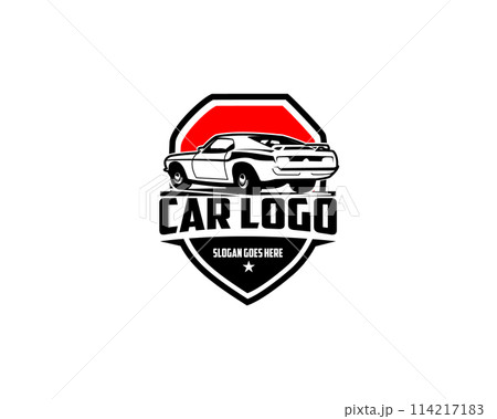 1968 Mustang 390 car silhouette logo concept emblem isolated 1968 Mustang 390 car silhouette logo concept emblem isolated 114217183