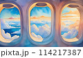 【商用利用可】飛行機の窓から見える空の風景の水彩画 114217387