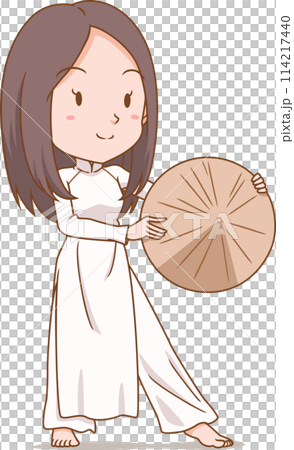 cartoon character of traditional Vietnamese hat dancer. 114217440