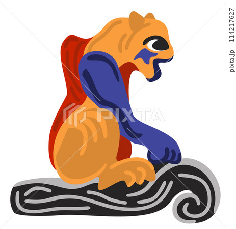 Gargoyle. Gothic statue in Notre Dame Cathedral in Paris, fantasy medieval chimera. Bright vector isolated illustration 114217627