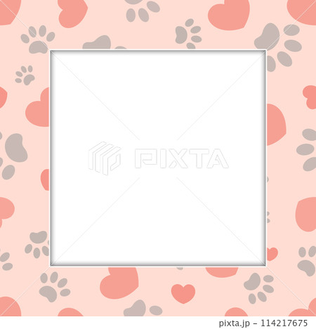 Footprints animal and hearts pink frame design template. 114217675