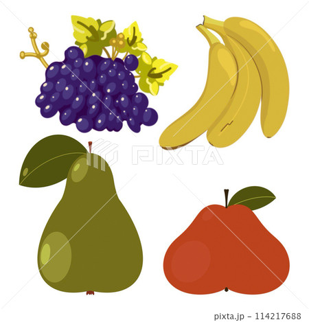 pear, apple, banana branch and blue grapes illustration pear, apple, banana branch and blue grapes illustration 114217688