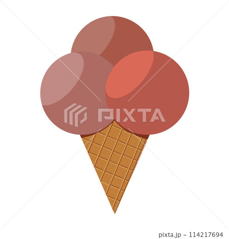 ice cream cone with three scoops drawn by hand on a white background close-up 114217694