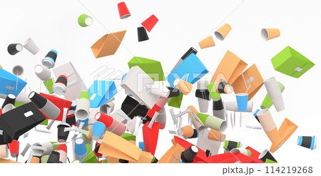 Many of flying of paper coffee cups for cappuccino, americano, espresso on white Many of flying of paper coffee cups for cappuccino, americano, espresso on white 114219268