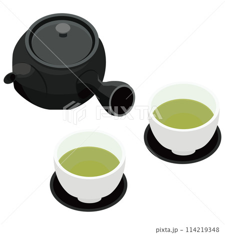 急須とお茶と湯のみのアイコンのイラスト　ベクター 114219348