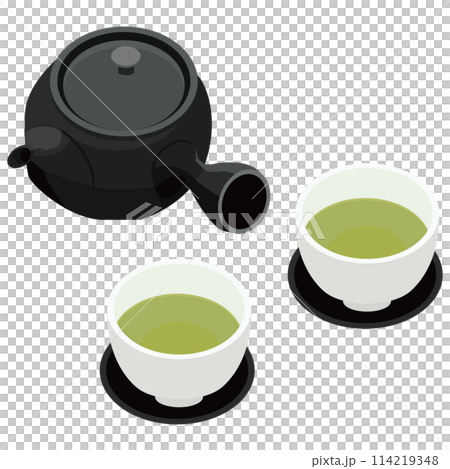 急須とお茶と湯のみのアイコンのイラスト　ベクター 114219348