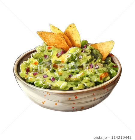 Bowl of Creamy Avocado Dip for Tortilla Chips 114219442