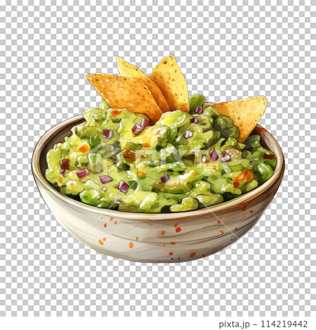 Bowl of Creamy Avocado Dip for Tortilla Chips 114219442