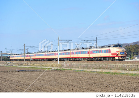 北陸本線　芦原温泉ー丸岡　JR西日本　489系　H01編成（金沢）　ありがとう489系 114219538