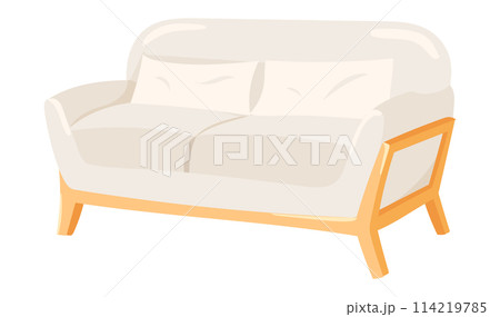 White sofa in flat design. Scandinavian couch with wooden legs and handles. Vector illustration isolated. White sofa in flat design. Scandinavian couch with wooden legs and handles. Vector illustration isolated. 114219785