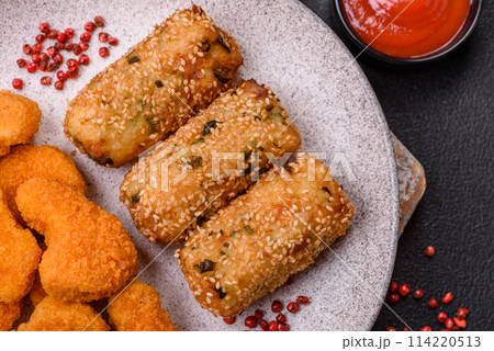 Delicious hearty vegetarian or vegan dish in the form of cutlets or patties 114220513