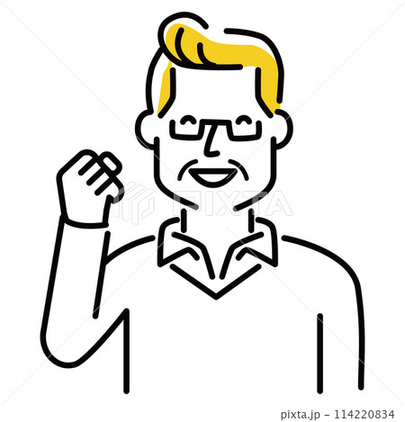 定番　伝わる 人物イラスト　ガッツポーズ　男性50代60代 114220834