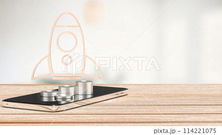 The rocket and coins on mobile for startup or technology concept 3d rendering. The rocket and coins on mobile for startup or technology concept 3d rendering. 114221075