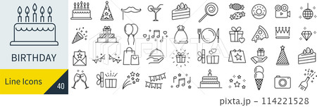 ベクターの誕生日のアイコンセット ベクターの誕生日のアイコンセット 114221528