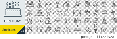 ベクターの誕生日のアイコンセット ベクターの誕生日のアイコンセット 114221528