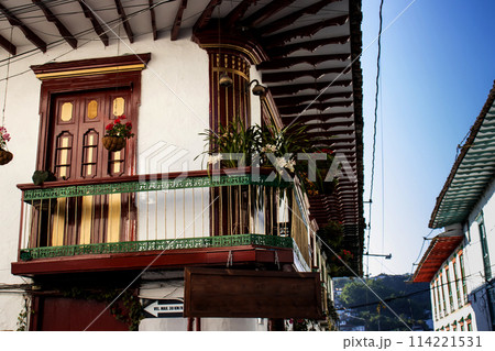 Beautiful streets at the historical downtown of the heritage town of Salamina located at the Caldas department in Colombia. 114221531