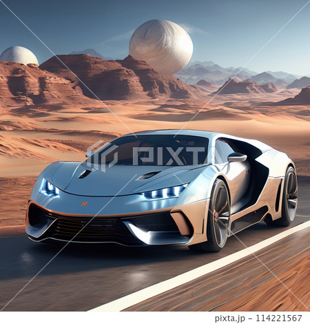SFチックに異星の道路を走るスポーツカー 114221567