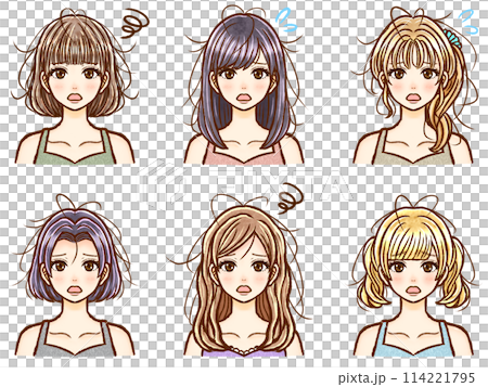 插圖資料集 2 成年女性患有各種髮型的捲髮 114221795