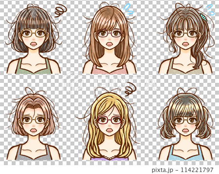 插圖資料集 4 成年女性患有各種髮型的捲髮 114221797
